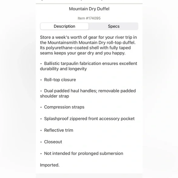 Mountainsmith Dry Duffle Bag - Picture 3 of 4